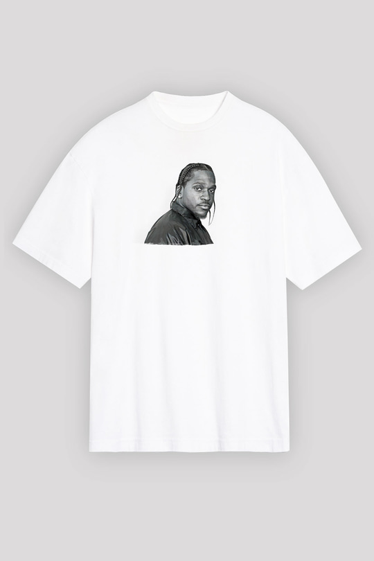 Pusha T Baskılı Beyaz Unisex Oversize Tişört - Tshirt