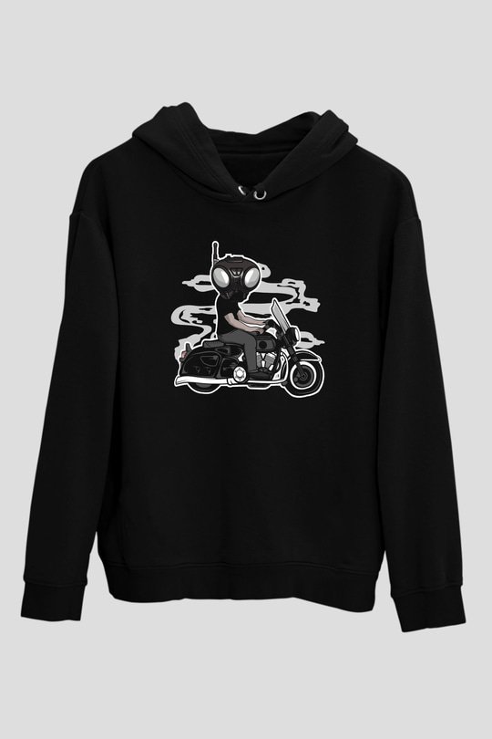 Q9-O Biker Baskılı Siyah Unisex Tshirt
