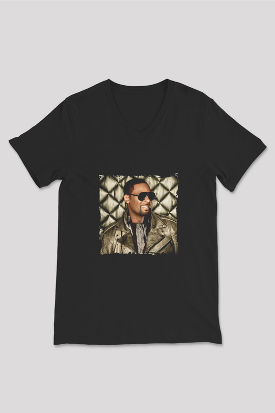 R. Kelly Baskılı Unisex Siyah V Yaka Tişört
