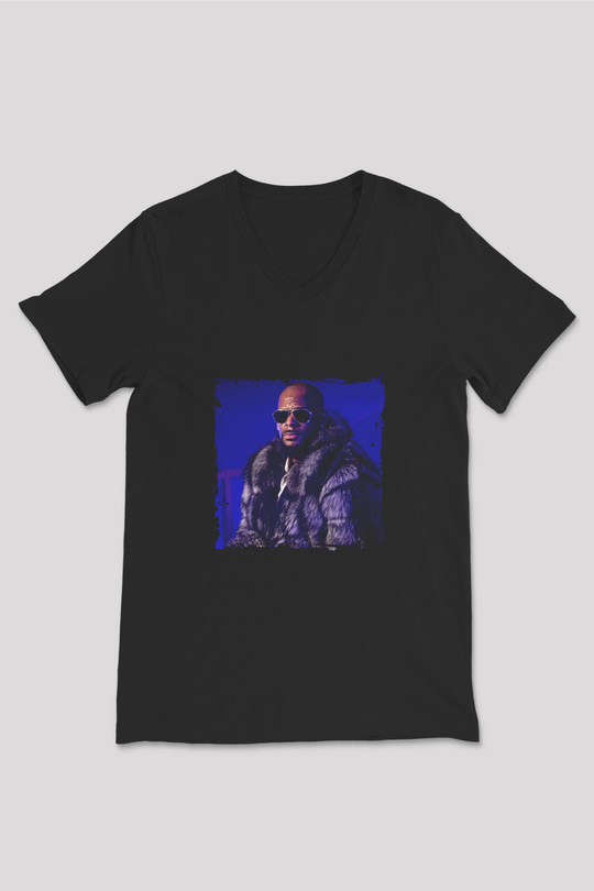 R. Kelly Baskılı Unisex Siyah V Yaka Tişört