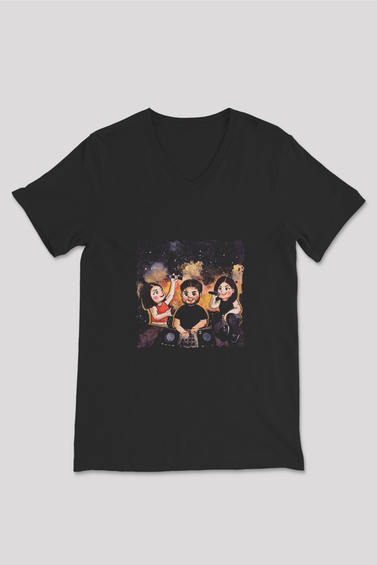 R3hab Baskılı Unisex Siyah V Yaka Tişört