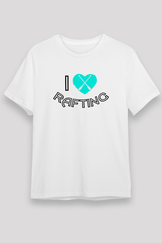 Rafting Baskılı Unisex Beyaz Tişört - Tshirt