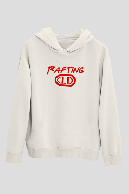 Rafting Baskılı Unisex Ekru Hoodie
