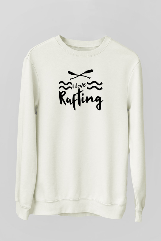 Rafting Baskılı Unisex Ekru Sweatshirt