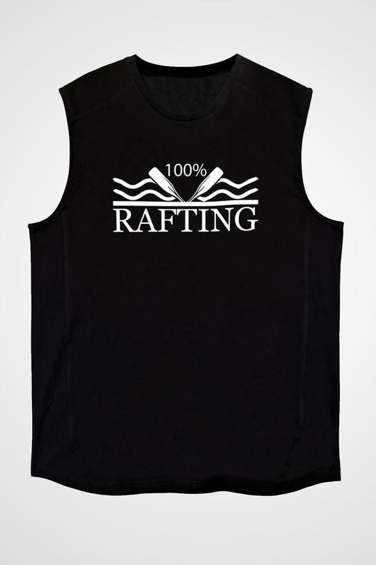 Rafting Baskılı Unisex Siyah Kolsuz Tişört