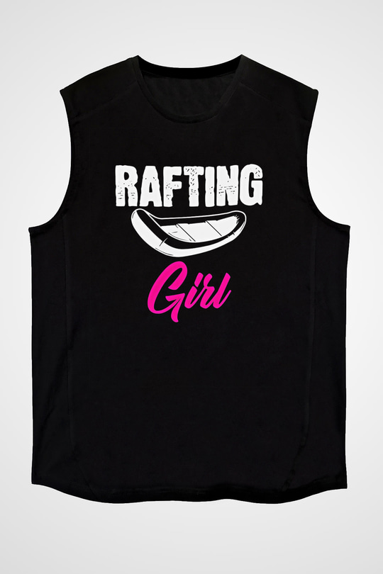 Rafting Baskılı Unisex Siyah Kolsuz Tişört
