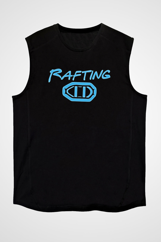 Rafting Baskılı Unisex Siyah Kolsuz Tişört