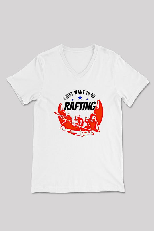 Rafting Baskılı Unisex V Yaka Tişört - Tshirt