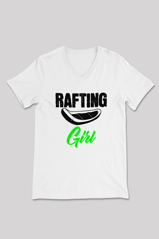 Rafting Baskılı Unisex V Yaka Tişört - Tshirt