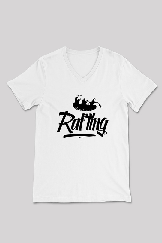 Rafting Baskılı Unisex V Yaka Tişört - Tshirt