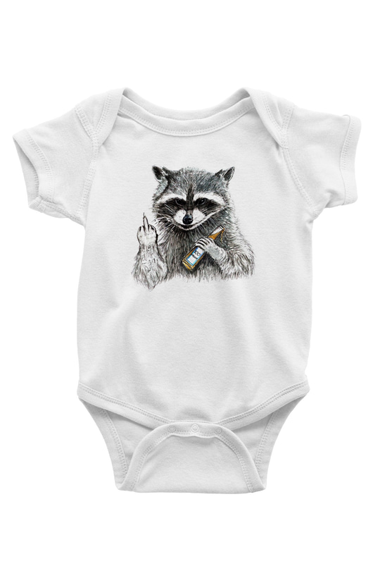 Rakun Baskılı Beyaz Unisex Bebek Body - Zıbın