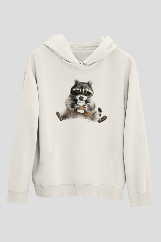 Rakun Beyaz Unisex Hoodie