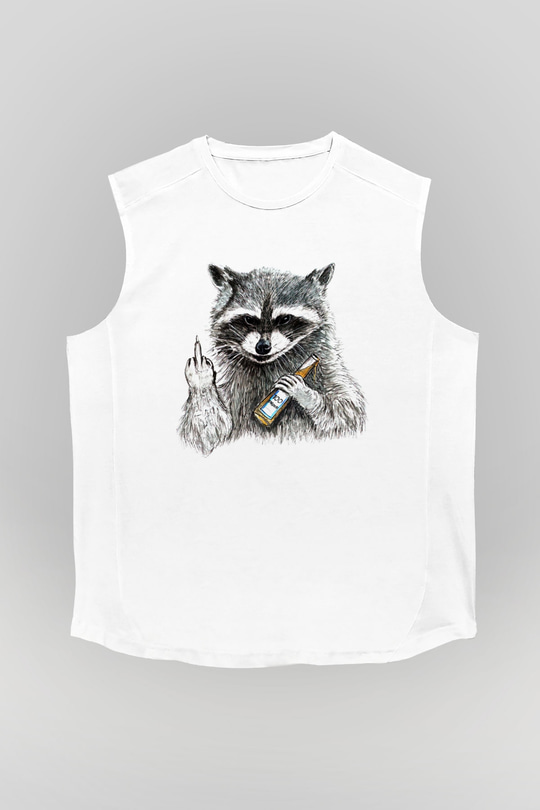 Rakun Beyaz Unisex Kolsuz Tişört