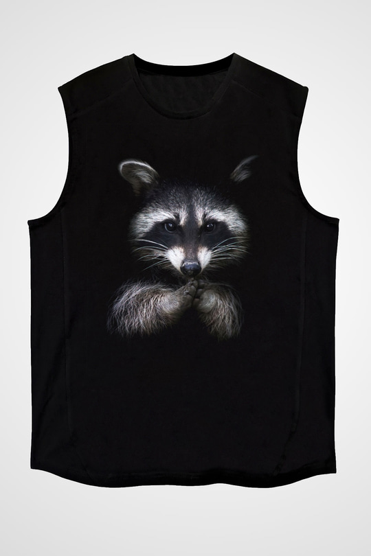 Rakun Siyah Unisex Kolsuz Tişört