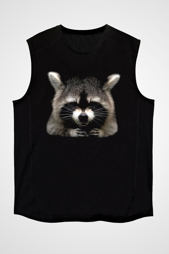 Rakun Siyah Unisex Kolsuz Tişört