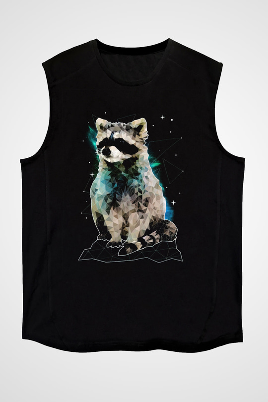 Rakun Siyah Unisex Kolsuz Tişört