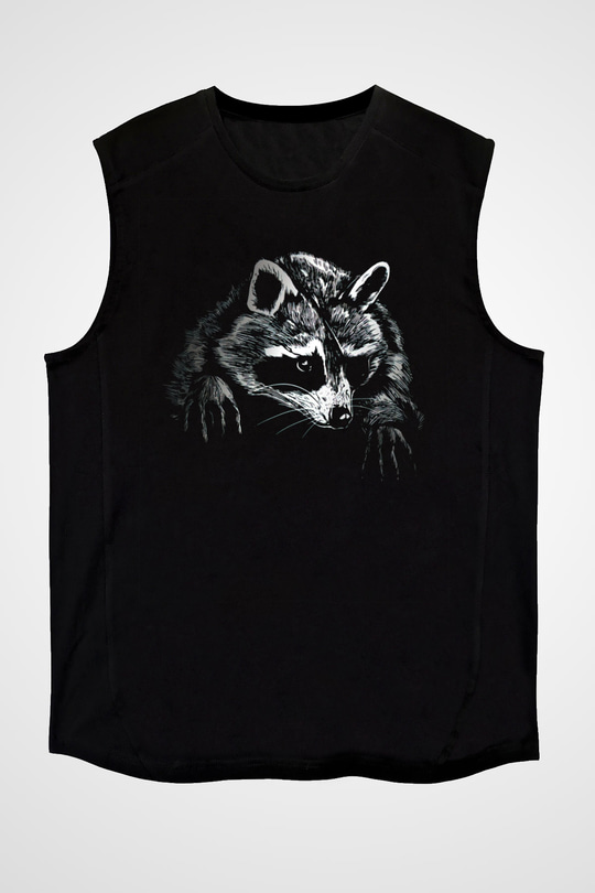 Rakun Siyah Unisex Kolsuz Tişört