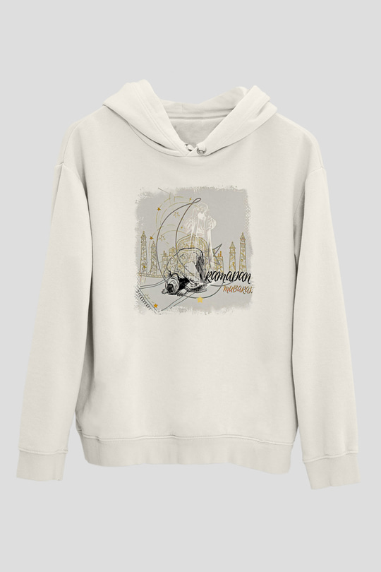 Ramazan Bayramı Baskılı Beyaz Unisex Kapüşonlu Sweatshirt