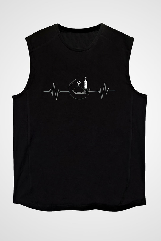 Ramazan Bayramı Baskılı Unisex Siyah Kolsuz Tişört - Tshirt