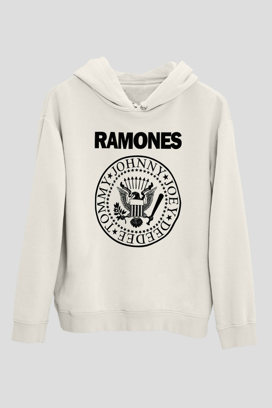 Ramones Beyaz Unisex Kapşonlu Sweatshirt