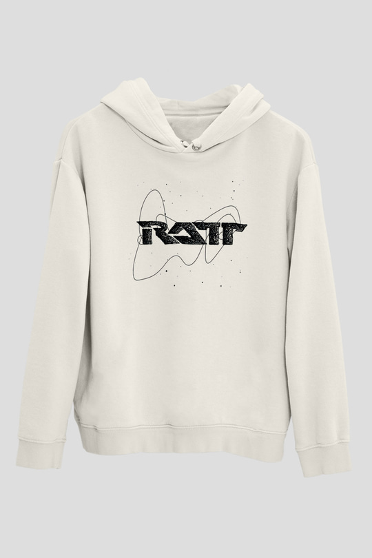 Ratt Baskılı Beyaz Unisex Kapüşonlu Sweatshirt