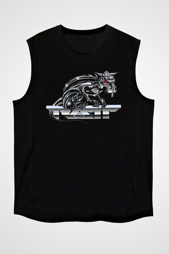 Ratt Baskılı Unisex Siyah Kolsuz Tişört - Tshirt