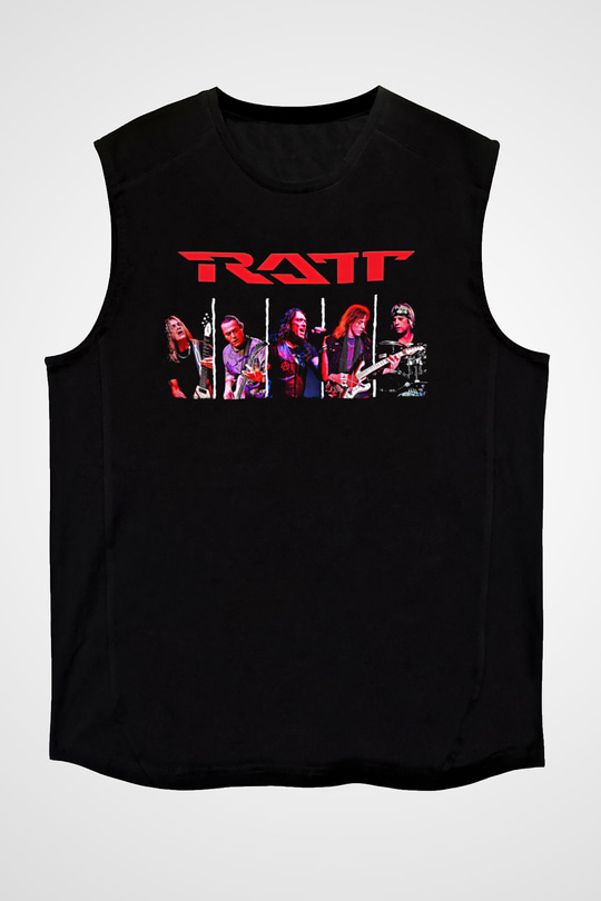 Ratt Baskılı Unisex Siyah Kolsuz Tişört - Tshirt