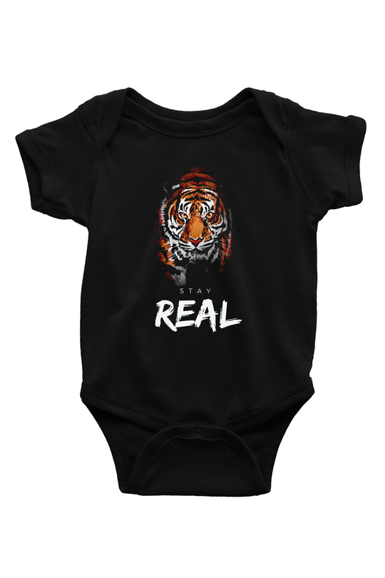 Real Stay Kaplan BaskılıSiyah  Bebek Body - Zıbın