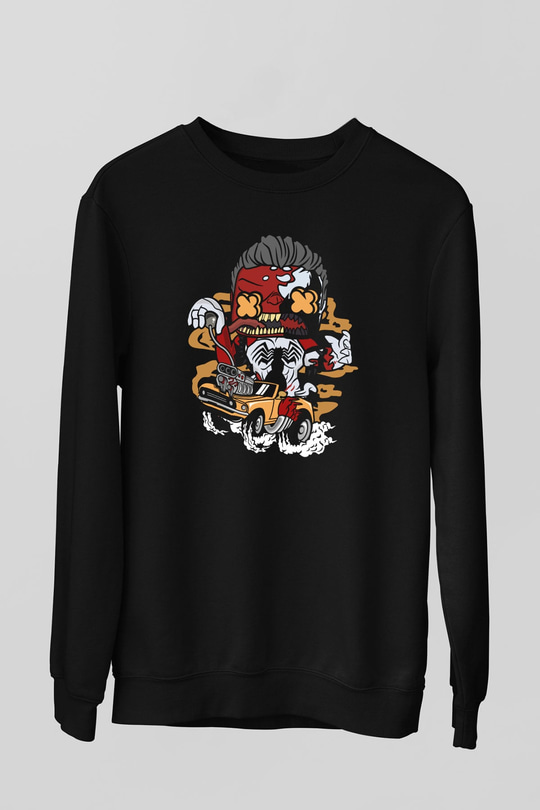 Red Hulk Anti Venom Car Race Baskılı Siyah Unisex Sweatshirt