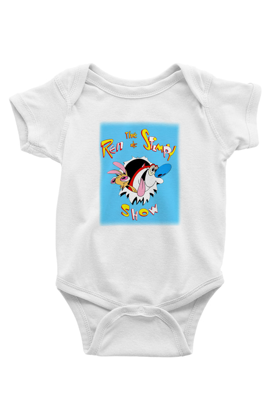 Ren and Stimpy Show Baskılı Beyaz Unisex Bebek Body - Zıbın