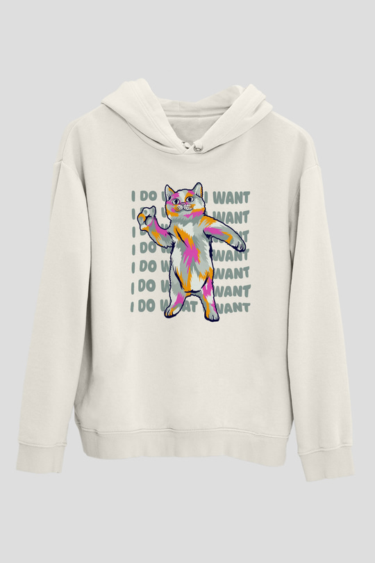 Renkli KediBeyaz  Unisex Hoodie