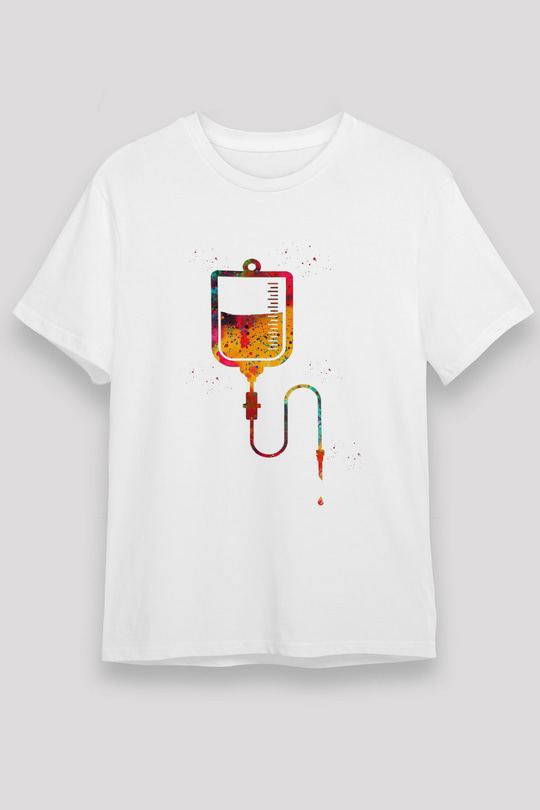 Renkli Serum Baskılı Unisex Beyaz Tişört - Tshirt