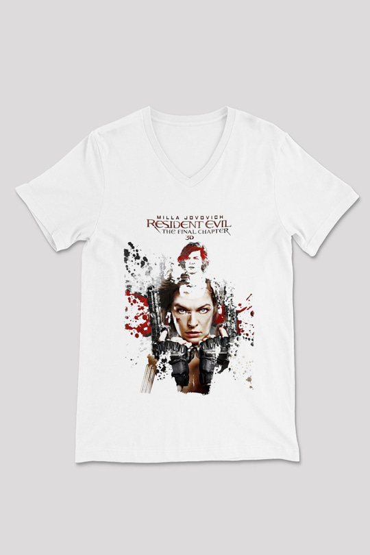 Resident Evil Beyaz Unisex V Yaka Tişört