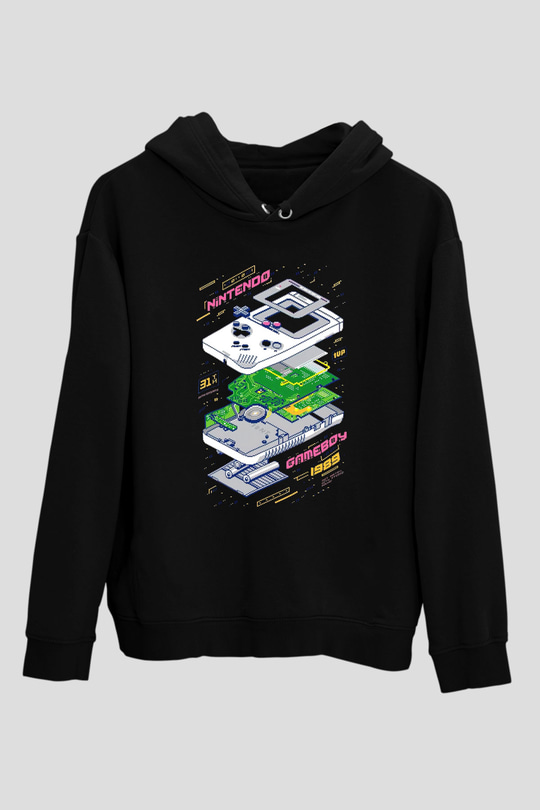 Retro GameboySiyah  Unisex Hoodie