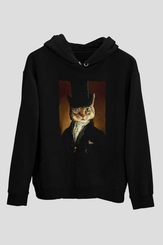 Retro Kedi Tablo Siyah  Unisex Hoodie