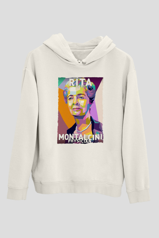 Rita Levi Montalcini Baskılı Unisex Ekru Hoodie