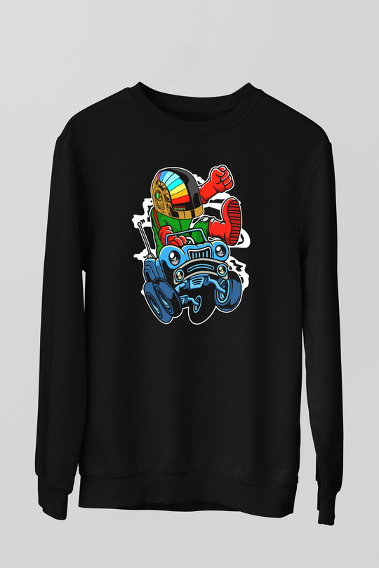 Road Daft Punk Baskılı Siyah Unisex Sweatshirt