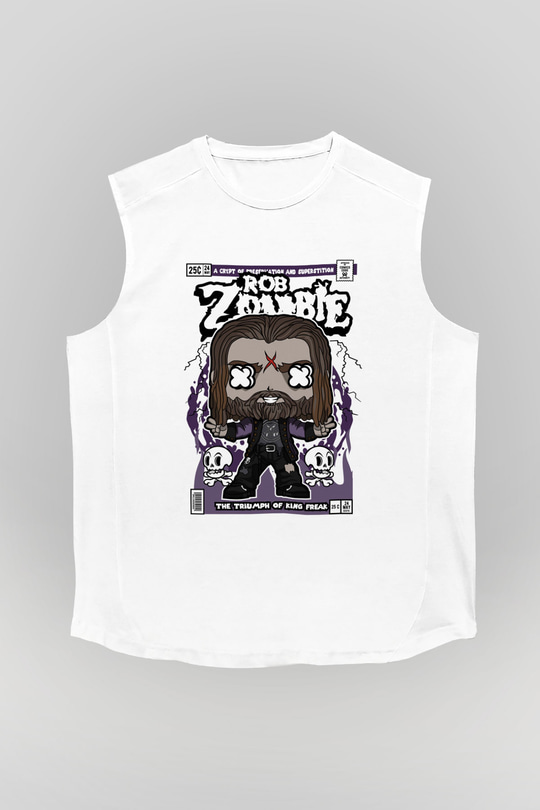 Rob Zombie Baskılı Unisex Beyaz Kolsuz Tişört