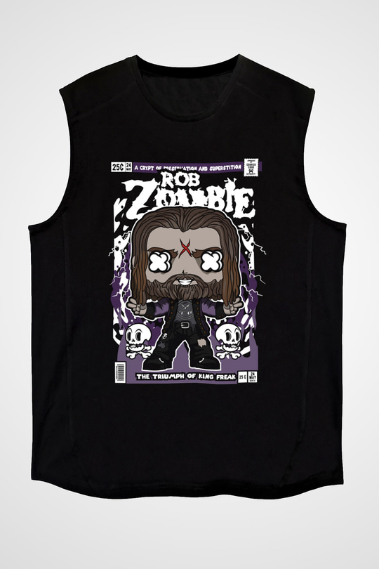 Rob Zombie Baskılı Unisex Siyah Kolsuz Tişört