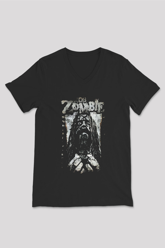 Rob Zombie Siyah Unisex V Yaka Tişört T-Shirt