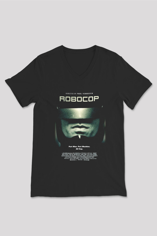 RoboCop Siyah Unisex V Yaka Tişört T-Shirt