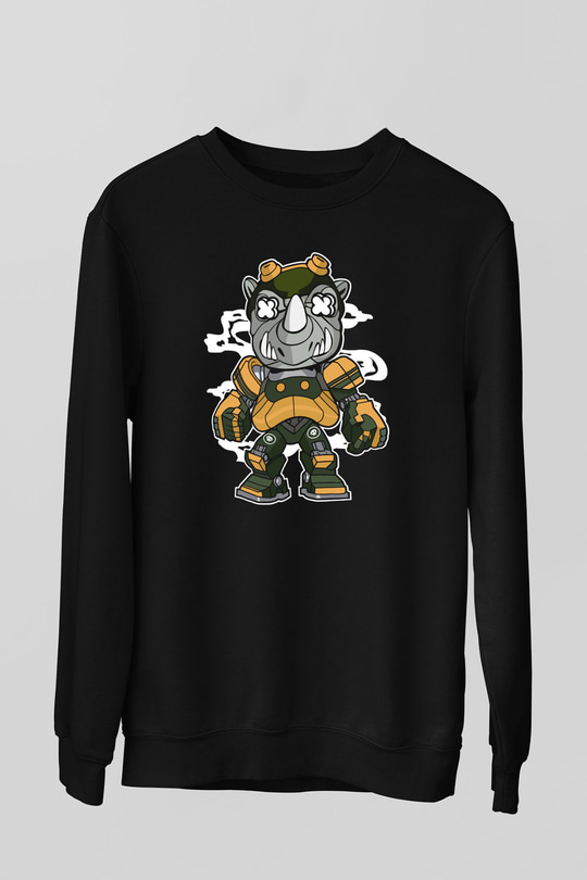 Rock Steady Mecha Baskılı Siyah Unisex Sweatshirt