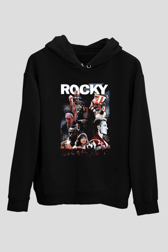 Rocky Siyah Unisex Kapşonlu Sweatshirt