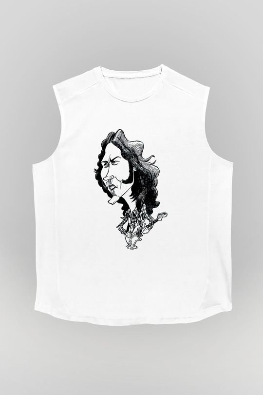 Rory Gallagher Baskılı Beyaz Unisex Kolsuz Tişört - Tshirt