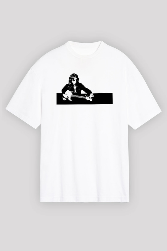 Rory Gallagher Baskılı Beyaz Unisex Oversize Tişört - Tshirt