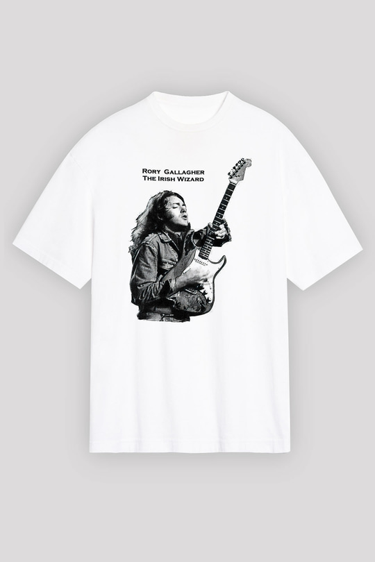 Rory Gallagher Baskılı Beyaz Unisex Oversize Tişört - Tshirt