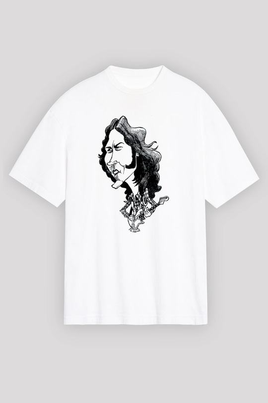 Rory Gallagher Baskılı Beyaz Unisex Oversize Tişört - Tshirt