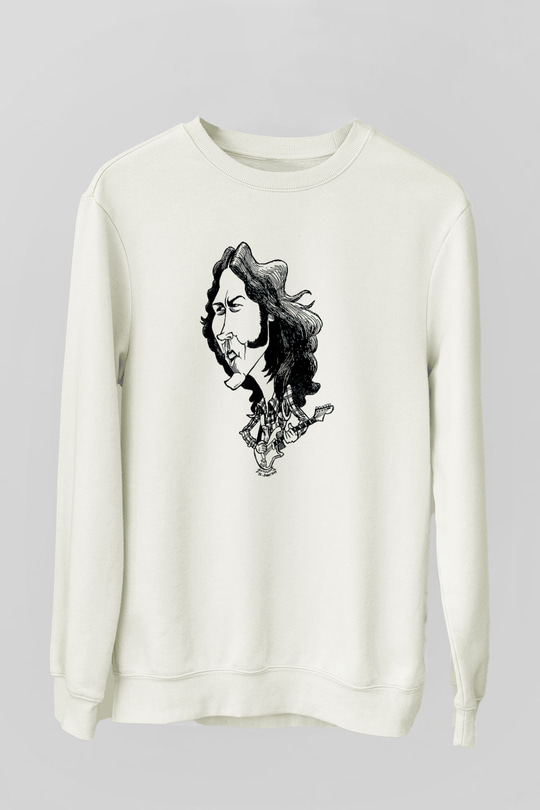 Rory Gallagher Baskılı Beyaz Unisex Sweatshirt