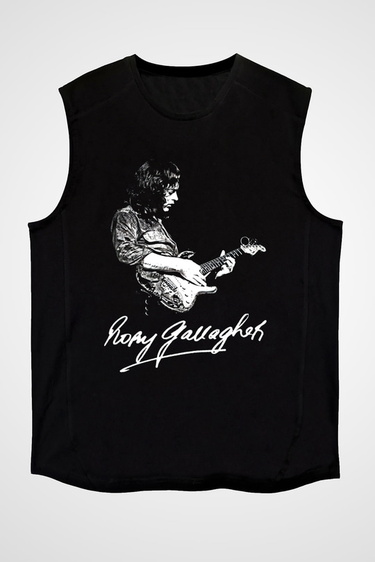 Rory Gallagher Baskılı Unisex Siyah Kolsuz Tişört - Tshirt