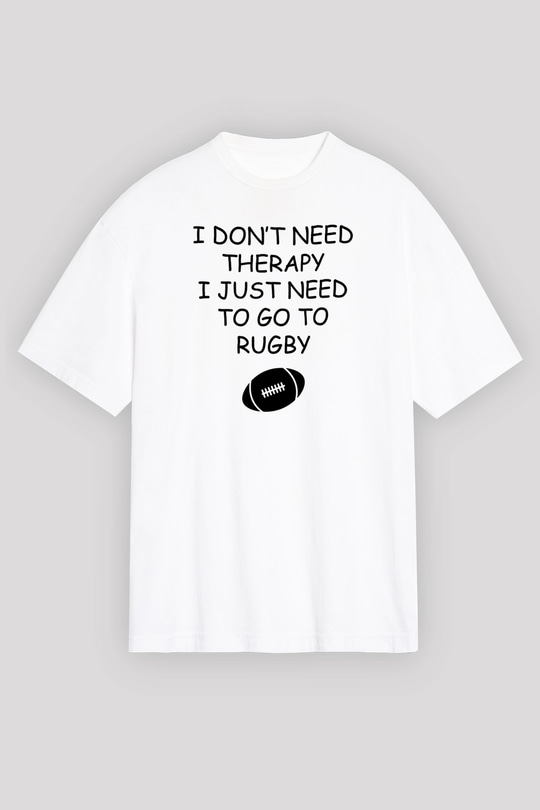 Rugby Baskılı Unisex Beyaz Oversize Tişört - Tshirt